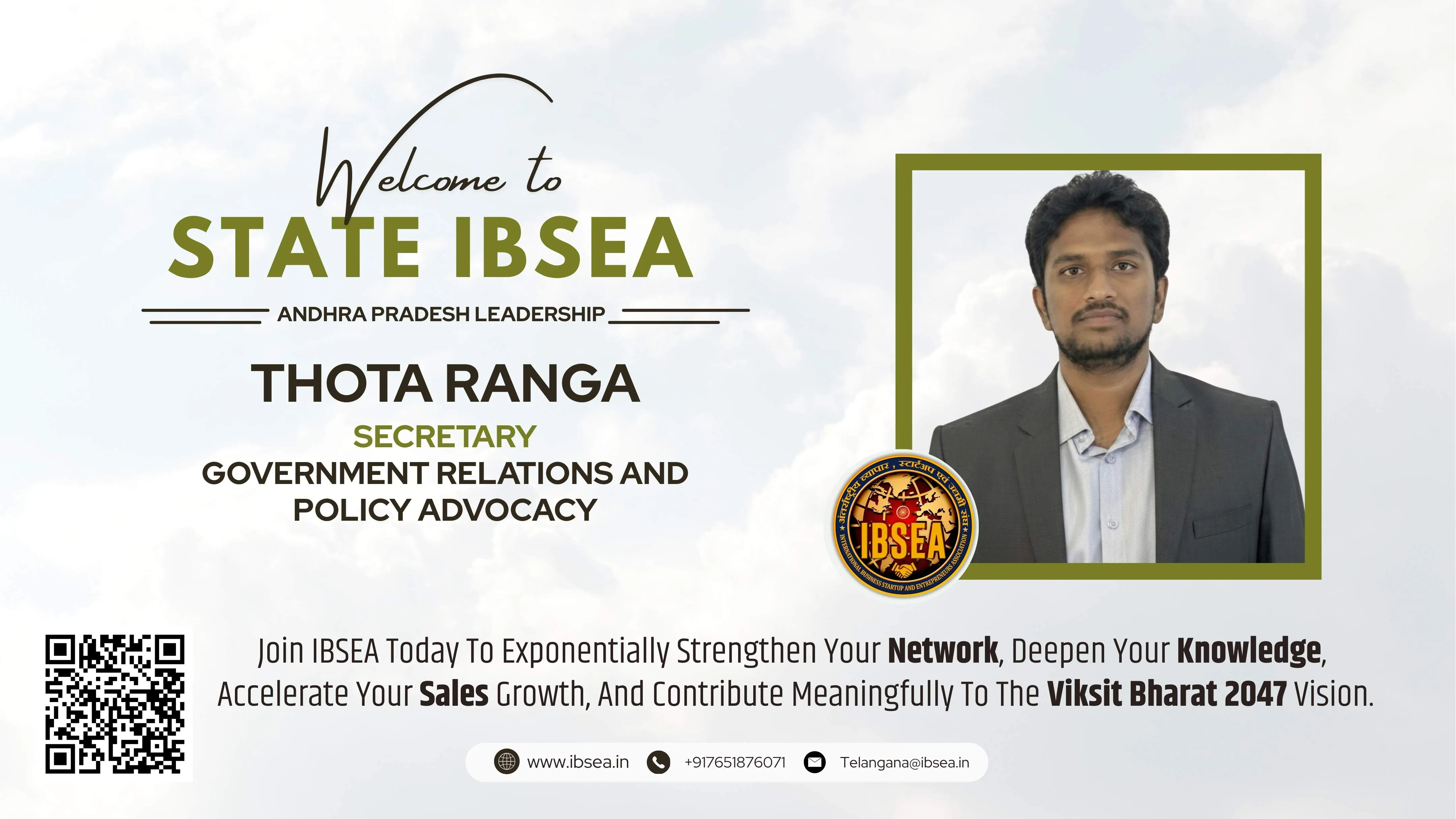 THOTA RANGA Has Been Appointed As Secretary : Government Relations And Policy Advocacy FOr IBSEA Andhra Pradesh.